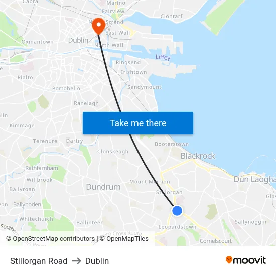 Stillorgan Road to Dublin map