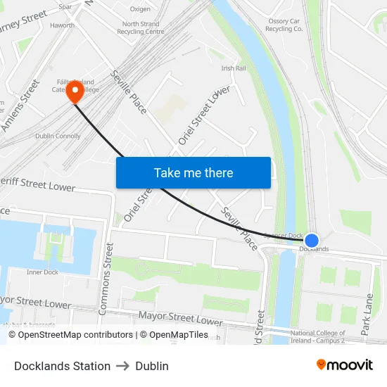 Docklands Station to Dublin map