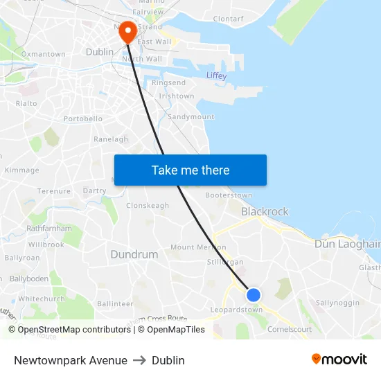 Newtownpark Avenue to Dublin map