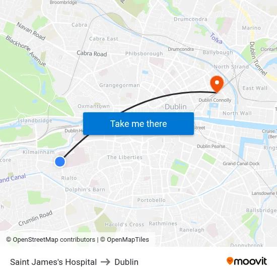 Saint James's Hospital to Dublin map