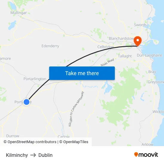 Kilminchy to Dublin map