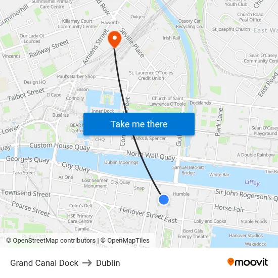 Grand Canal Dock to Dublin map