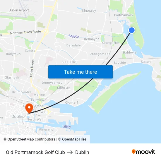 Old Portmarnock Golf Club to Dublin map