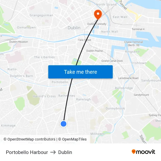 Portobello Harbour to Dublin map