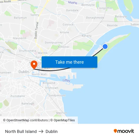 North Bull Island to Dublin map