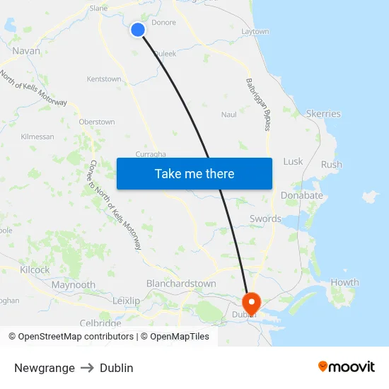 Newgrange to Dublin map