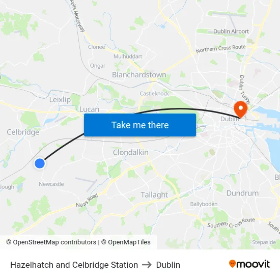 Hazelhatch and Celbridge Station to Dublin map