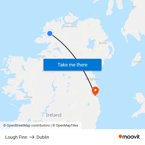 Lough Finn to Dublin map