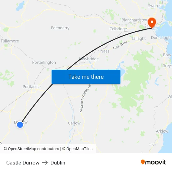 Castle Durrow to Dublin map