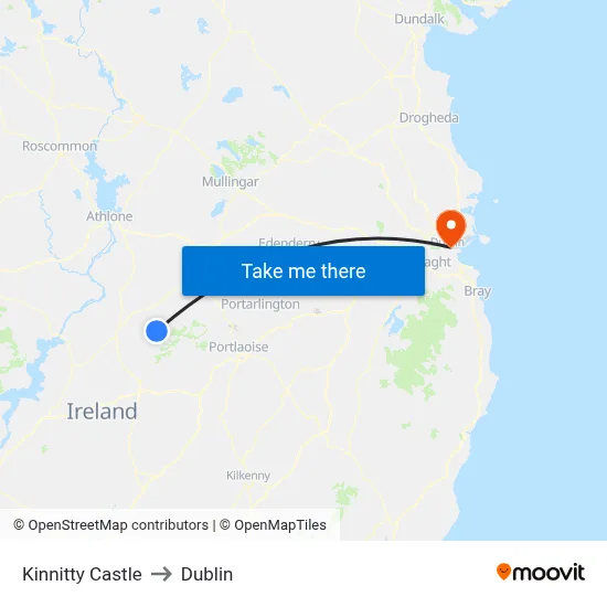 Kinnitty Castle to Dublin map