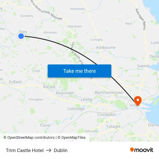 Trim Castle Hotel to Dublin map