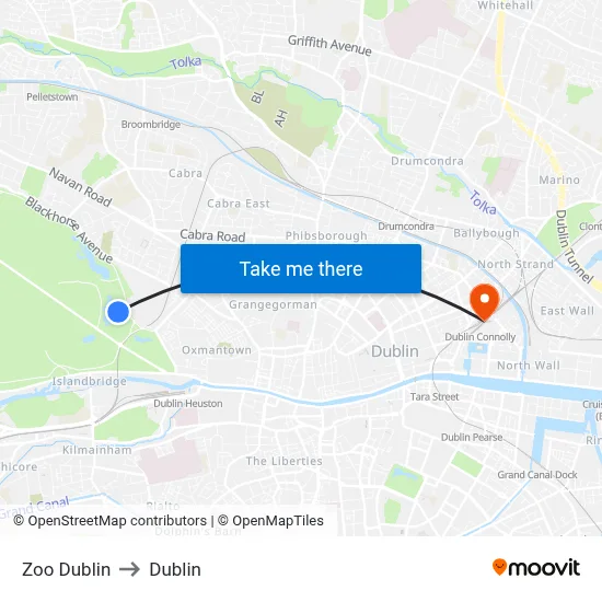 Zoo Dublin to Dublin map