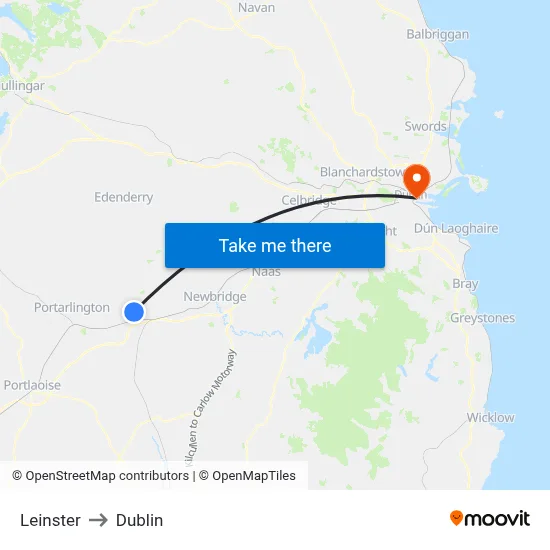 Leinster to Dublin map