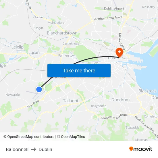 Baldonnell to Dublin map