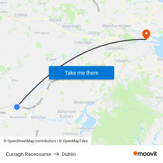 Curragh Racecourse to Dublin map