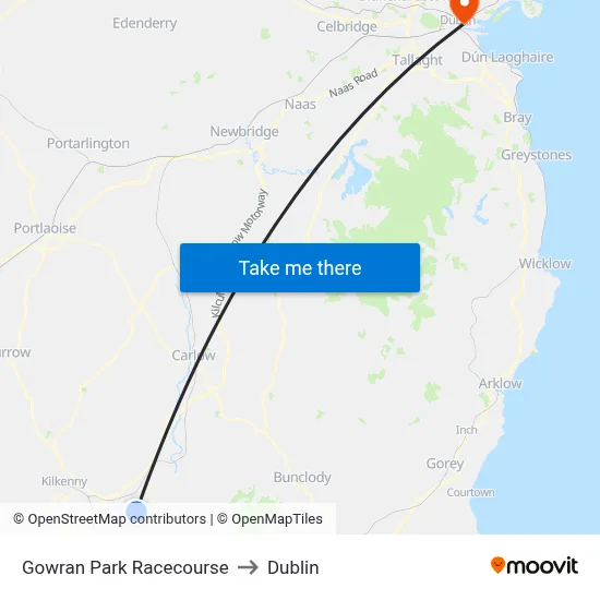 Gowran Park Racecourse to Dublin map