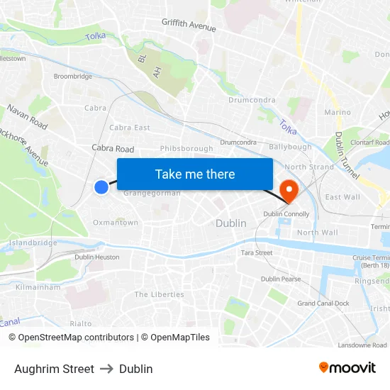 Aughrim Street to Dublin map