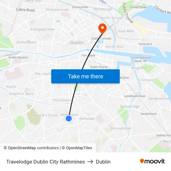 Travelodge Dublin City Rathmines to Dublin map