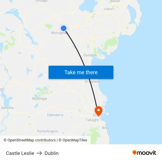Castle Leslie to Dublin map