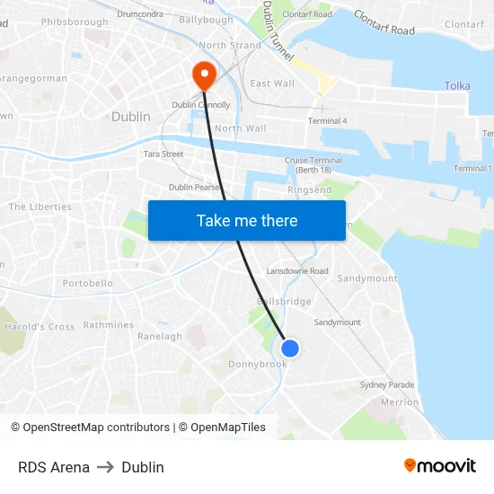 RDS Arena to Dublin map