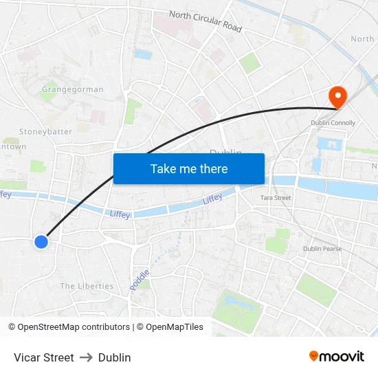 Vicar Street to Dublin map
