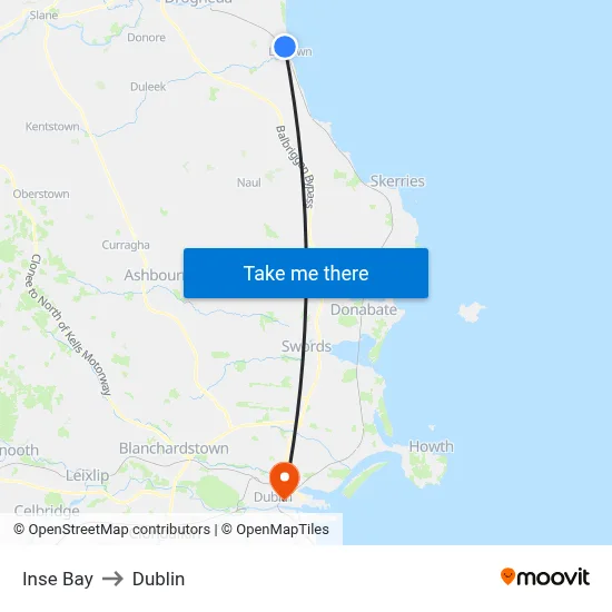 Inse Bay to Dublin map
