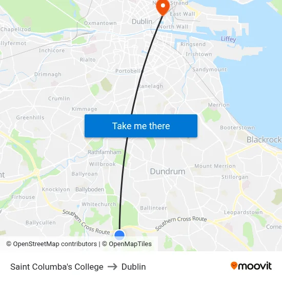 Saint Columba's College to Dublin map