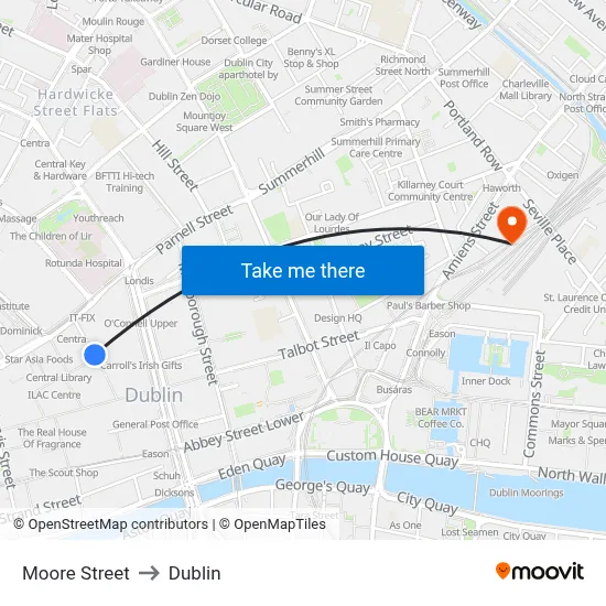 Moore Street to Dublin map