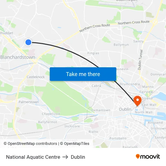 National Aquatic Centre to Dublin map