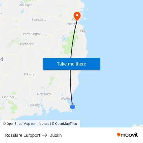 Rosslare Europort to Dublin map
