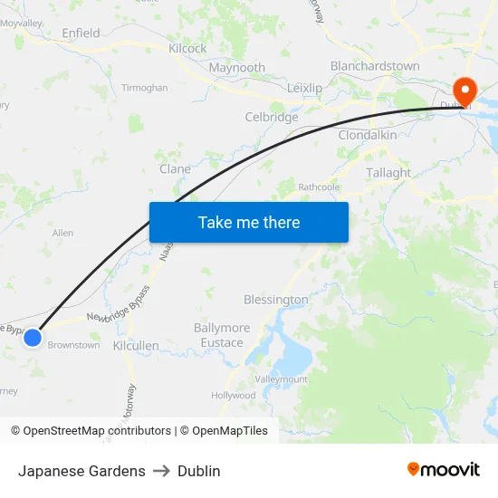 Japanese Gardens to Dublin map