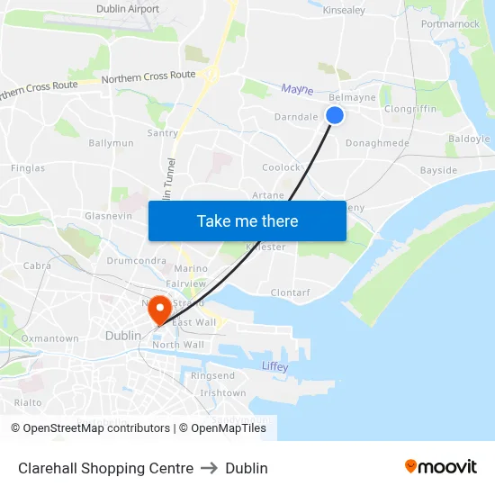 Clarehall Shopping Centre to Dublin map