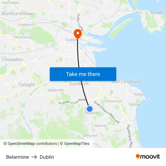 Belarmine to Dublin map