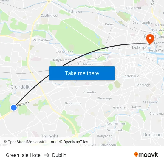 Green Isle Hotel to Dublin map