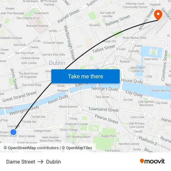 Dame Street to Dublin map