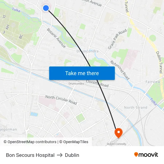 Bon Secours Hospital to Dublin map