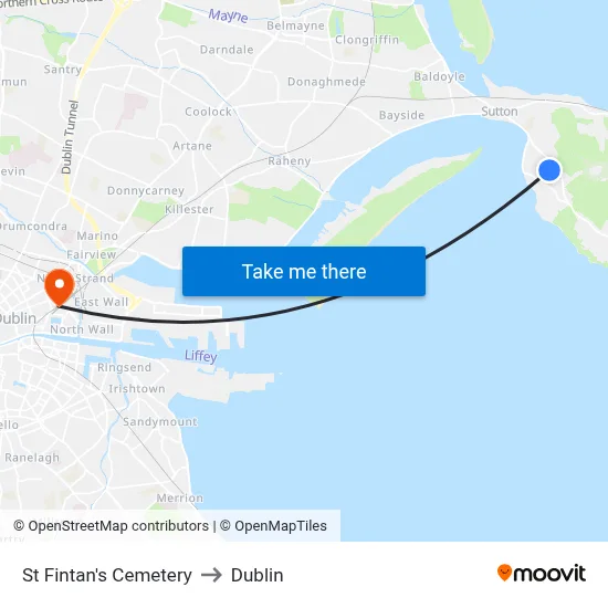 St Fintan's Cemetery to Dublin map