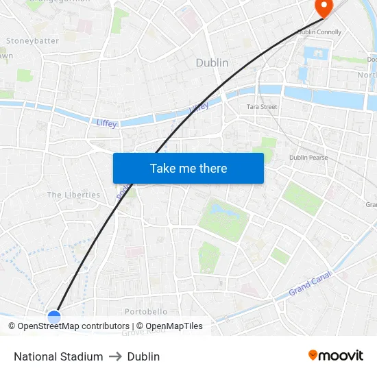 National Stadium to Dublin map