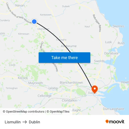 Lismullin to Dublin map