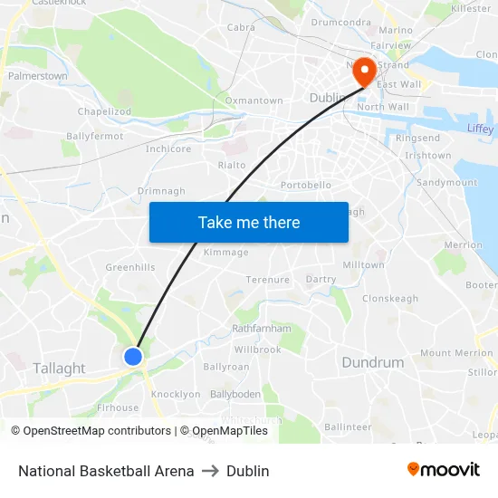 National Basketball Arena to Dublin map