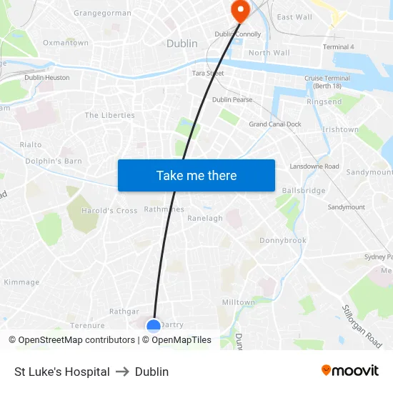 St Luke's Hospital to Dublin map