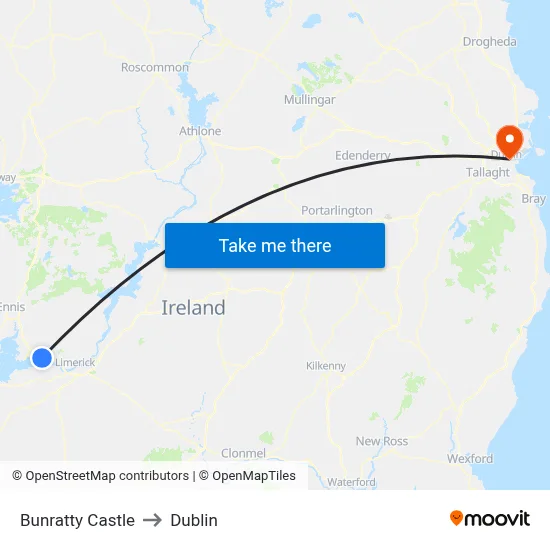 Bunratty Castle to Dublin map