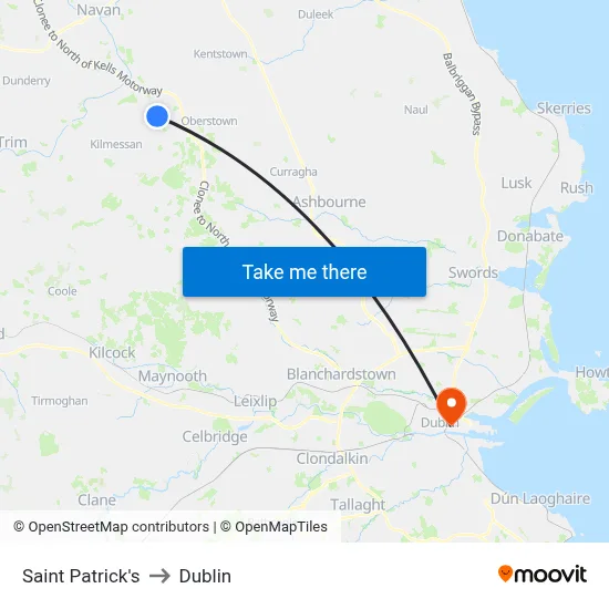 Saint Patrick's to Dublin map