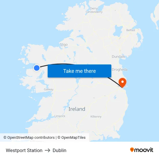 Westport Station to Dublin map