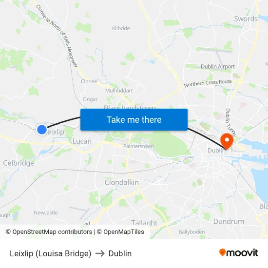 Leixlip (Louisa Bridge) to Dublin map