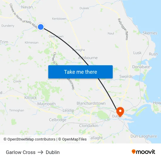 Garlow Cross to Dublin map