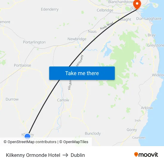 Kilkenny Ormonde Hotel to Dublin map