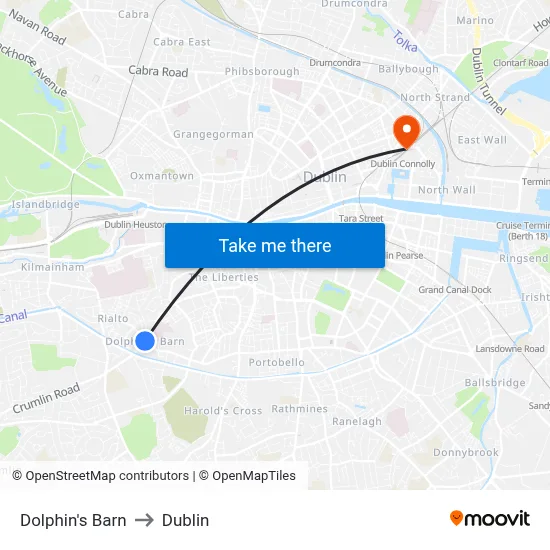 Dolphin's Barn to Dublin map