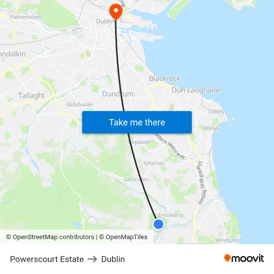 Powerscourt Estate to Dublin map