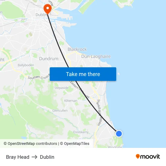 Bray Head to Dublin map